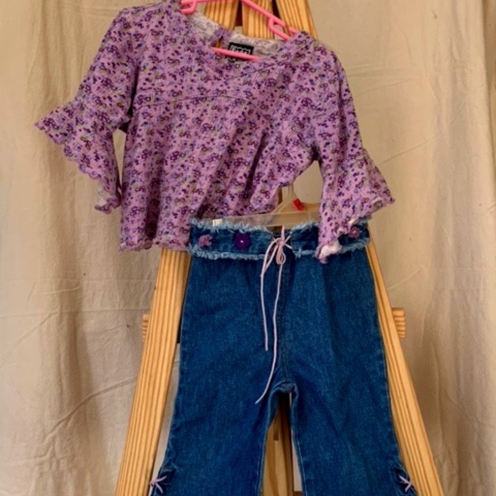 POGO CLUB Meets Boho-Chic Toddler!  Peasant Top and Jeans Set - Purple, Size 3T